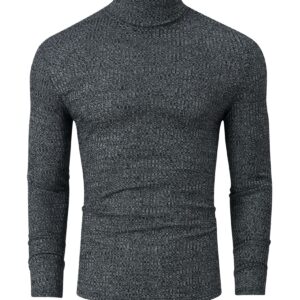 TURETRENDY Men's Stretch Muscle Tshirts Turtleneck Long Sleeve Knit Tees Casual Slim Fit Basic Shirt Tops Dark Gray M