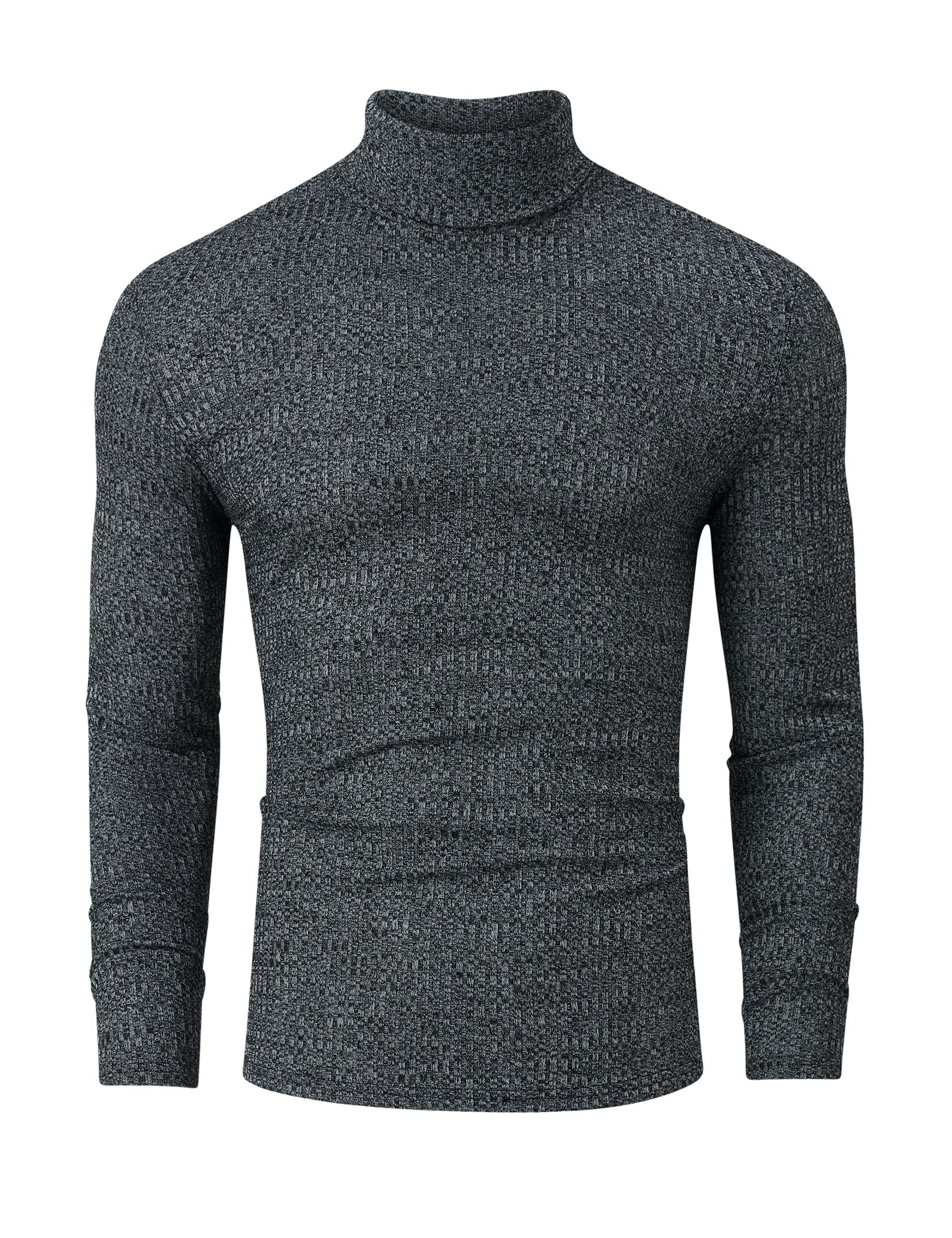 TURETRENDY Men's Stretch Muscle Tshirts Turtleneck Long Sleeve Knit Tees Casual Slim Fit Basic Shirt Tops Dark Gray M