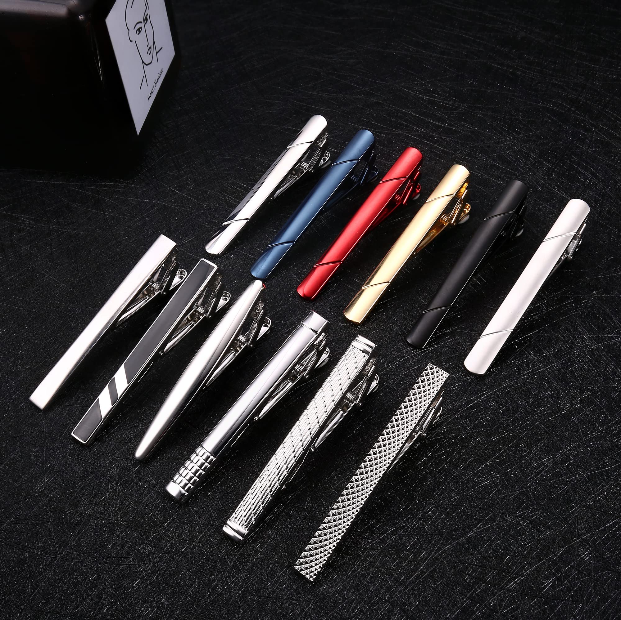 LOLIAS 12Pcs Tie Clips for Men Silver Black Gold Tone Tie Bar for Regular Ties Classic Tie Clasps Necktie Wedding Meeting Business Clips with Gift Box