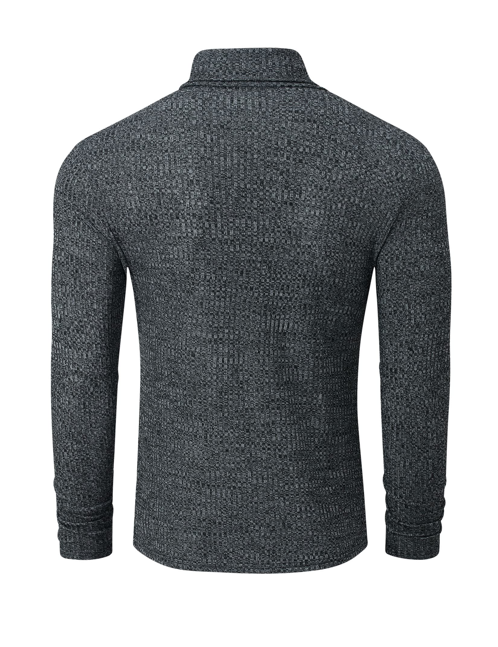 TURETRENDY Men's Stretch Muscle Tshirts Turtleneck Long Sleeve Knit Tees Casual Slim Fit Basic Shirt Tops Dark Gray M