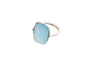 aqua chalcedony ring 925 solid sterling silver, boho statement ring, summer gifts ring, bohemian ring for women, rectangle shape ring all us ring size (12)