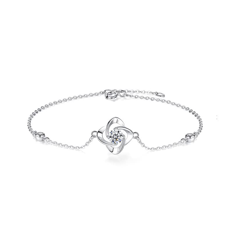 StarGems® 0.5ct Moissanite 925 Silver Platinum Plated Zirconia Adjustable Clover Bracelet B4695