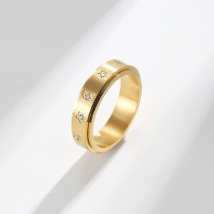 SSZYU Stars Moon Inlaid Zircon Stainless Steel Inspirational Ring for Women Men-Keep Fucking Going Graduation Mantra Inspirational Rotating Rings Band Spinner Ring Stars Moon Ring Black Size 7