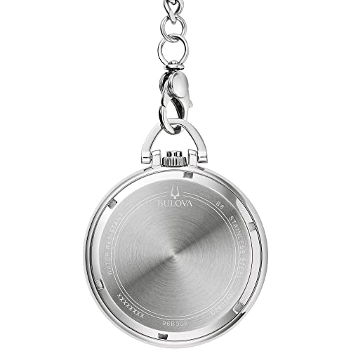 Bulova Classic Pocket Watch 3-Hand Date Quartz Stainless Steel, Black Dial with Detachable Chain Style: 96B308