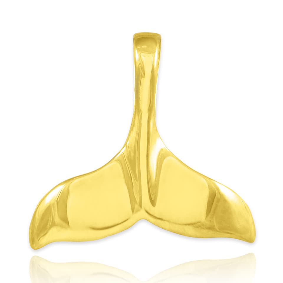 Solid 10K Yellow Gold Whale Tail Pendant or Charm (9/10" Long)