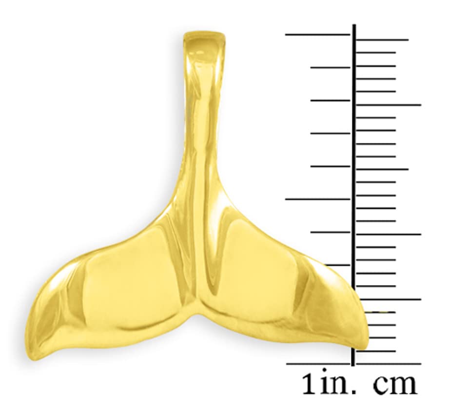 Solid 10K Yellow Gold Whale Tail Pendant or Charm (9/10" Long)