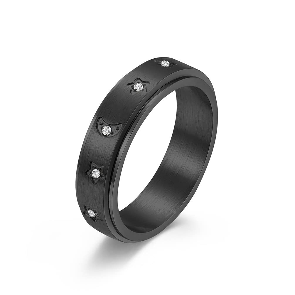 SSZYU Stars Moon Inlaid Zircon Stainless Steel Inspirational Ring for Women Men-Keep Fucking Going Graduation Mantra Inspirational Rotating Rings Band Spinner Ring Stars Moon Ring Black Size 7