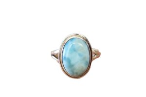 larimar ring 925 solid sterling silver, boho ring, oval shape gemstone ring, women ring, gift ring for women all us ring size (8)