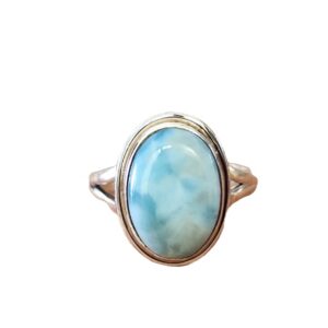 Larimar Ring 925 Solid Sterling Silver, Boho Ring, Oval Shape Gemstone Ring, Women Ring, Gift Ring for Women All US Ring Size (8)