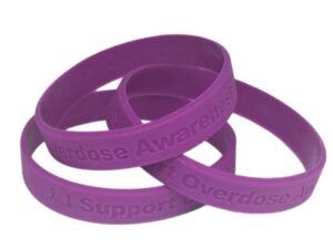 25 - i support overdose awareness" bracelets 100% medical grade silicone - latex and toxin free - 25 bracelets - show your support for overdose awareness