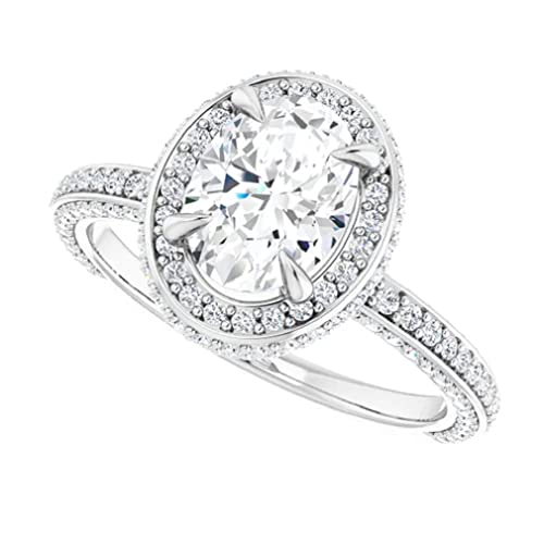 JEWELERYIUM 1 CT Moissanite Oval Engagement Ring, Wedding Bridal Ring in Sterling Silver, Colorless Moissanite, VVS1 Clarity, Sizes 4 to 11, Prong Set for Her (9)