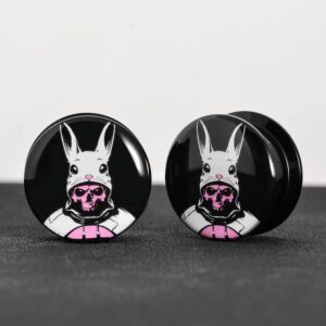 POBAISITER 2 PCS Resin Acrylic Cool Bunny Rabbit Ear Gauges Body Piercing Jewelry Ear Plugs and Tunnels for Women Men