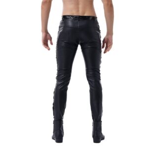 Mens Faux Leather Pants Black Punk Gothic Motor Biker Tights Trousers Stretch Club Stage Leggings