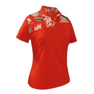 Monterey Club Women's Tropical Print Colorblock Polo Shirt #2676 (Spice/Khaki, 2X-Large)