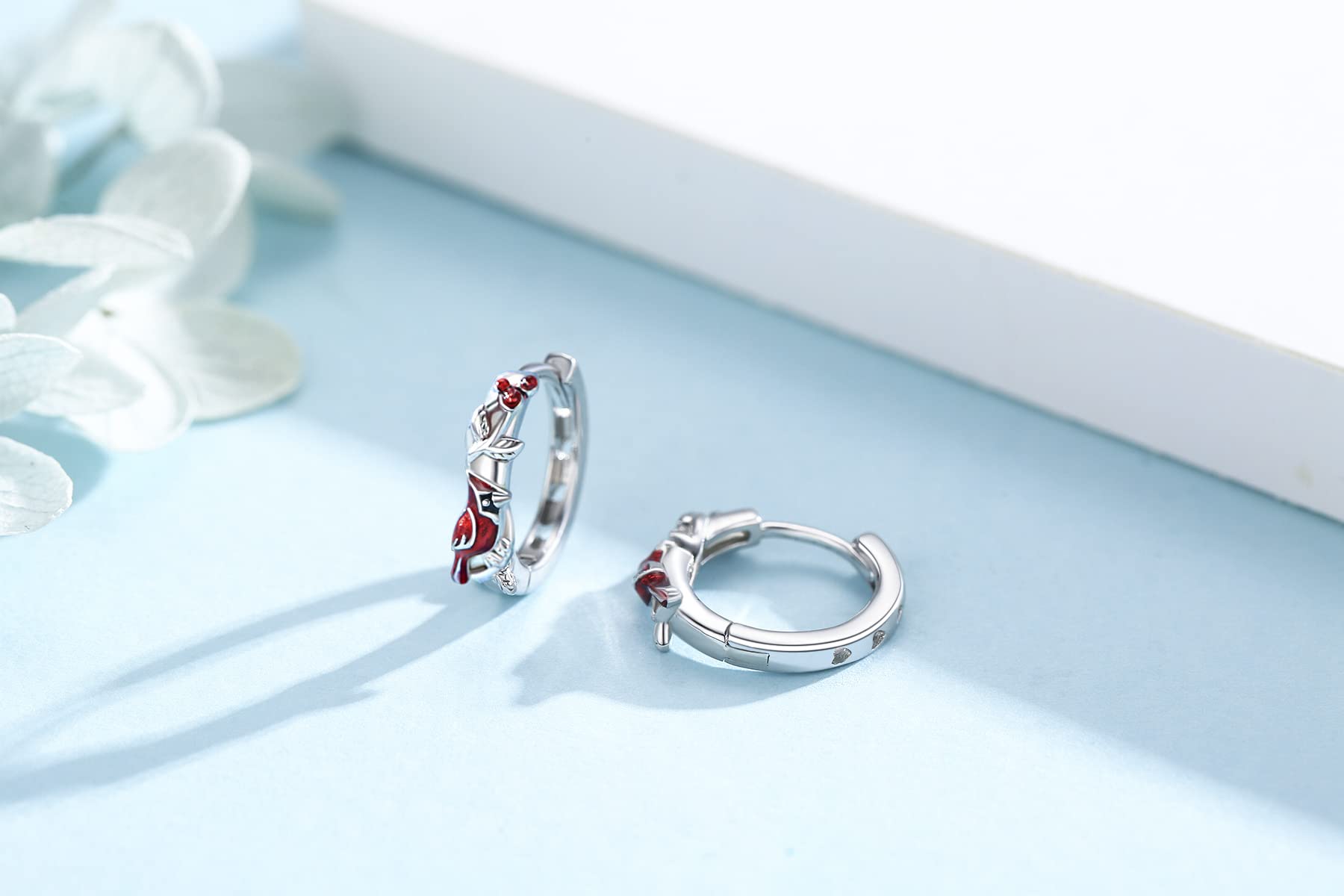 Cardinal Earrings 925 Sterling Silver Red Cardinal Hoop Earrings Cardinal Jewelry Gifts for Women