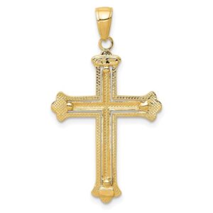 Diamond2Deal 14K Yellow Gold And White Religious Crucifix Cross Budded Religious Crucifix Cross Frame Pendant