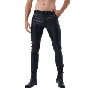 Mens Faux Leather Pants Black Punk Gothic Motor Biker Tights Trousers Stretch Club Stage Leggings