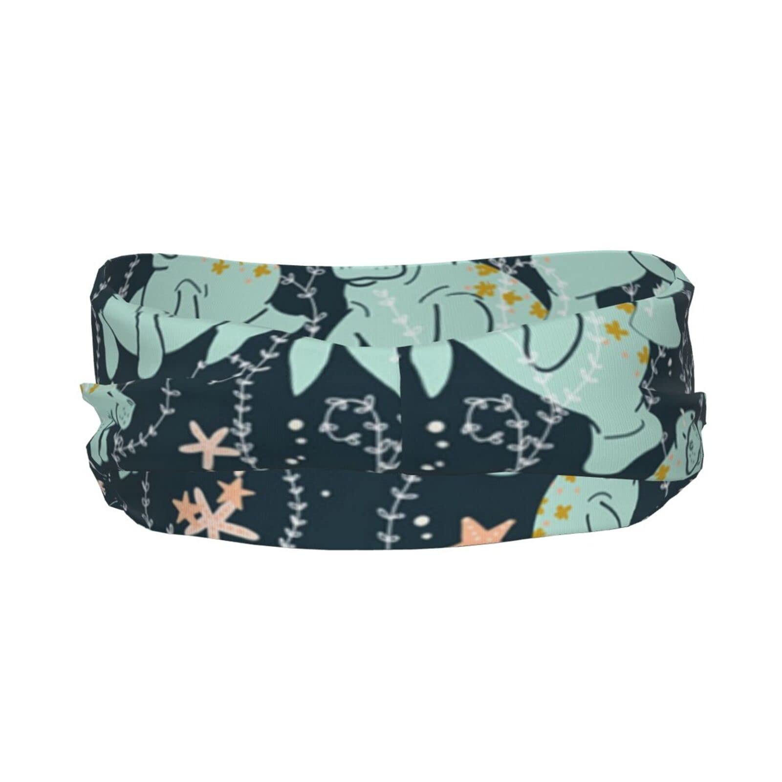 Men and Women Sweatband Friendly Stretchy Athletic Sweatbands Cute Manatee Seaweed Starfish Floral Head Band for Yoga, Bike, Cycling, Basketball Headbands