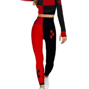 Harley Quinn Womens Cosplay Active Workout Outfits – Legging and Shirt 2PC Sets by MAXXIM Harley Quinn X-Small