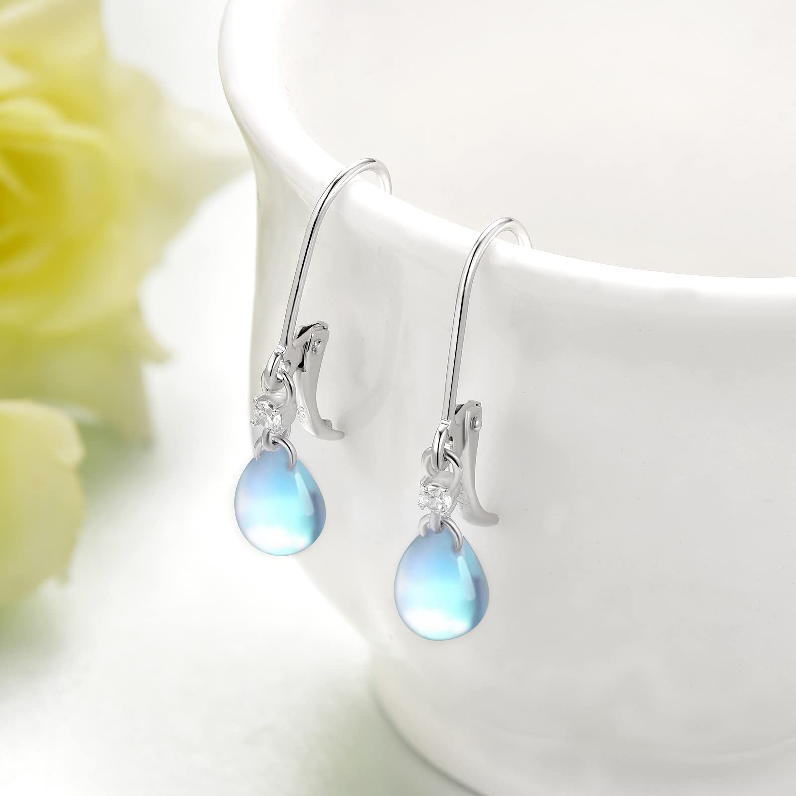 Moonstone Leverback Earrings 925 Sterling Silver Moonstone Earrings for Women Hypoallergenic Moonstone Jewelry Gifts Birthday Gifts