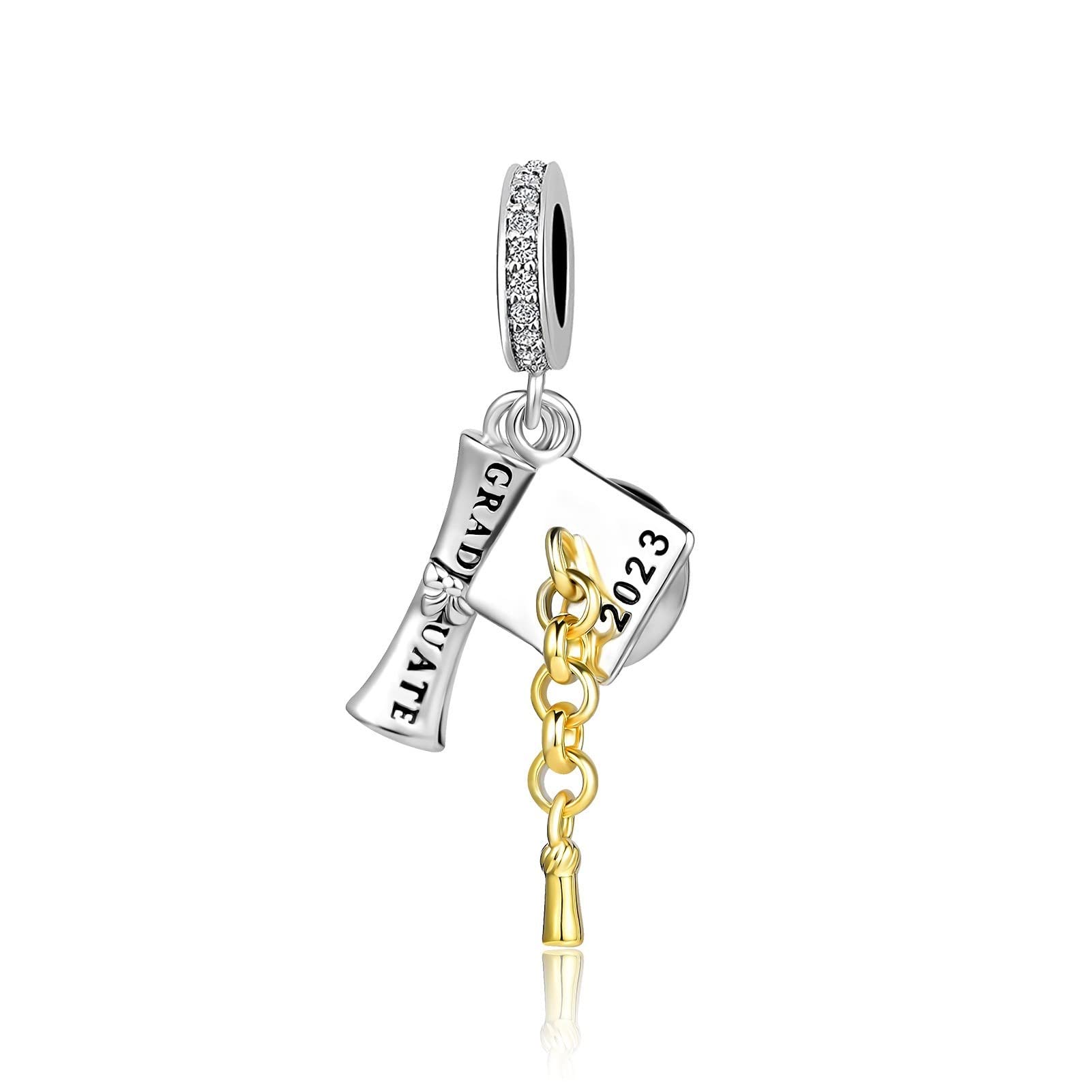 DWJSu 2023 Graduation Charm Gift College University Hat Cap Dangle Bead for Pandora Charms Bracelet Necklace for Women Girls (DW-NEW117)