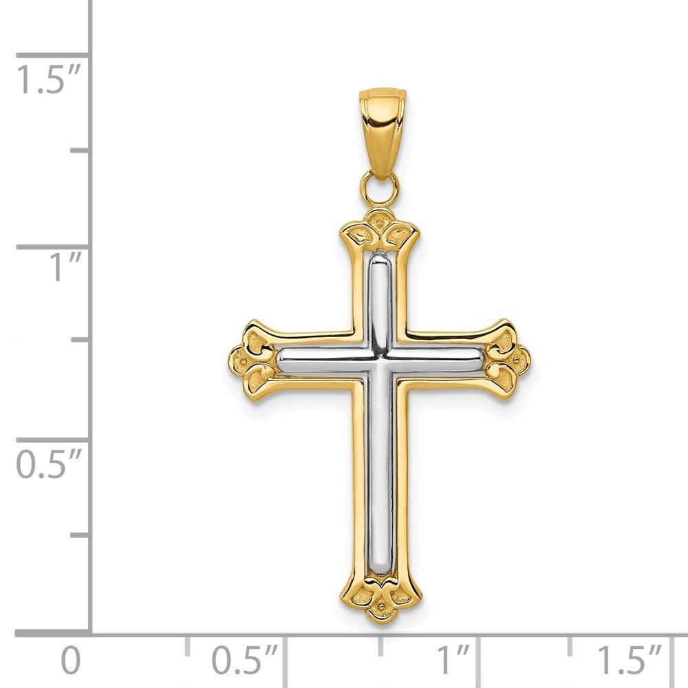 Diamond2Deal 14K Yellow Gold And White Religious Crucifix Cross Budded Religious Crucifix Cross Frame Pendant