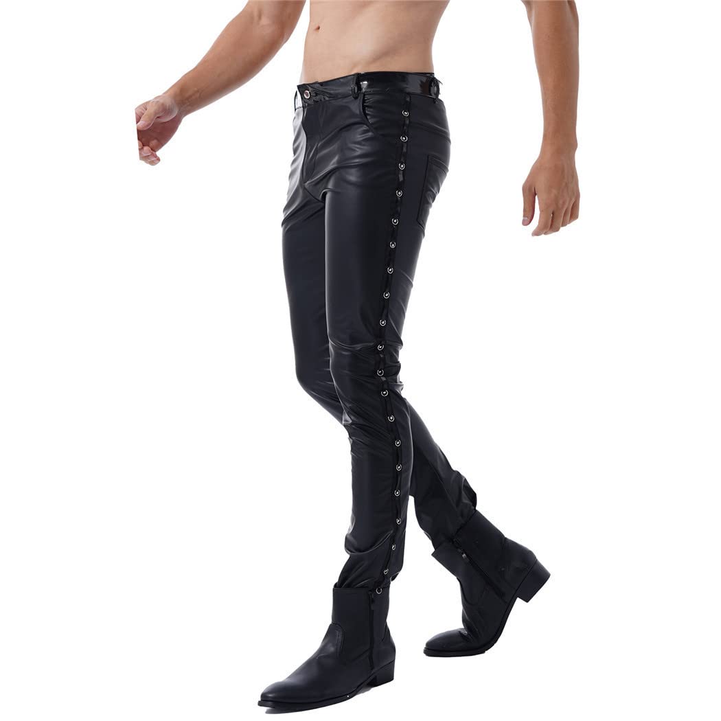 Mens Faux Leather Pants Black Punk Gothic Motor Biker Tights Trousers Stretch Club Stage Leggings