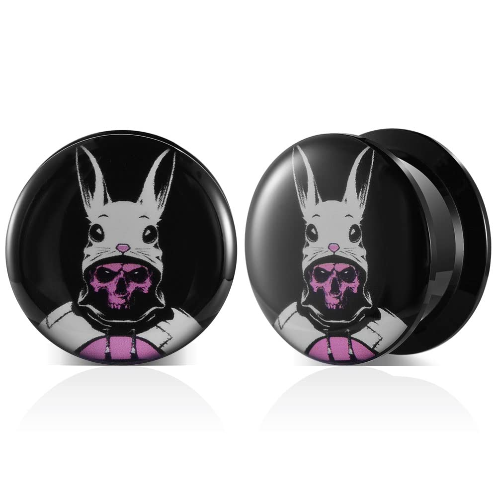 POBAISITER 2 PCS Resin Acrylic Cool Bunny Rabbit Ear Gauges Body Piercing Jewelry Ear Plugs and Tunnels for Women Men