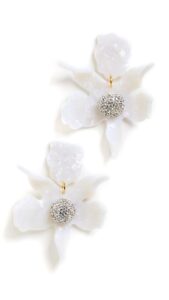 lele sadoughi women's crystal lily earrings, mother of pearl, off white, white, one size