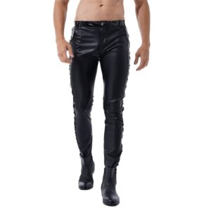 Mens Faux Leather Pants Black Punk Gothic Motor Biker Tights Trousers Stretch Club Stage Leggings