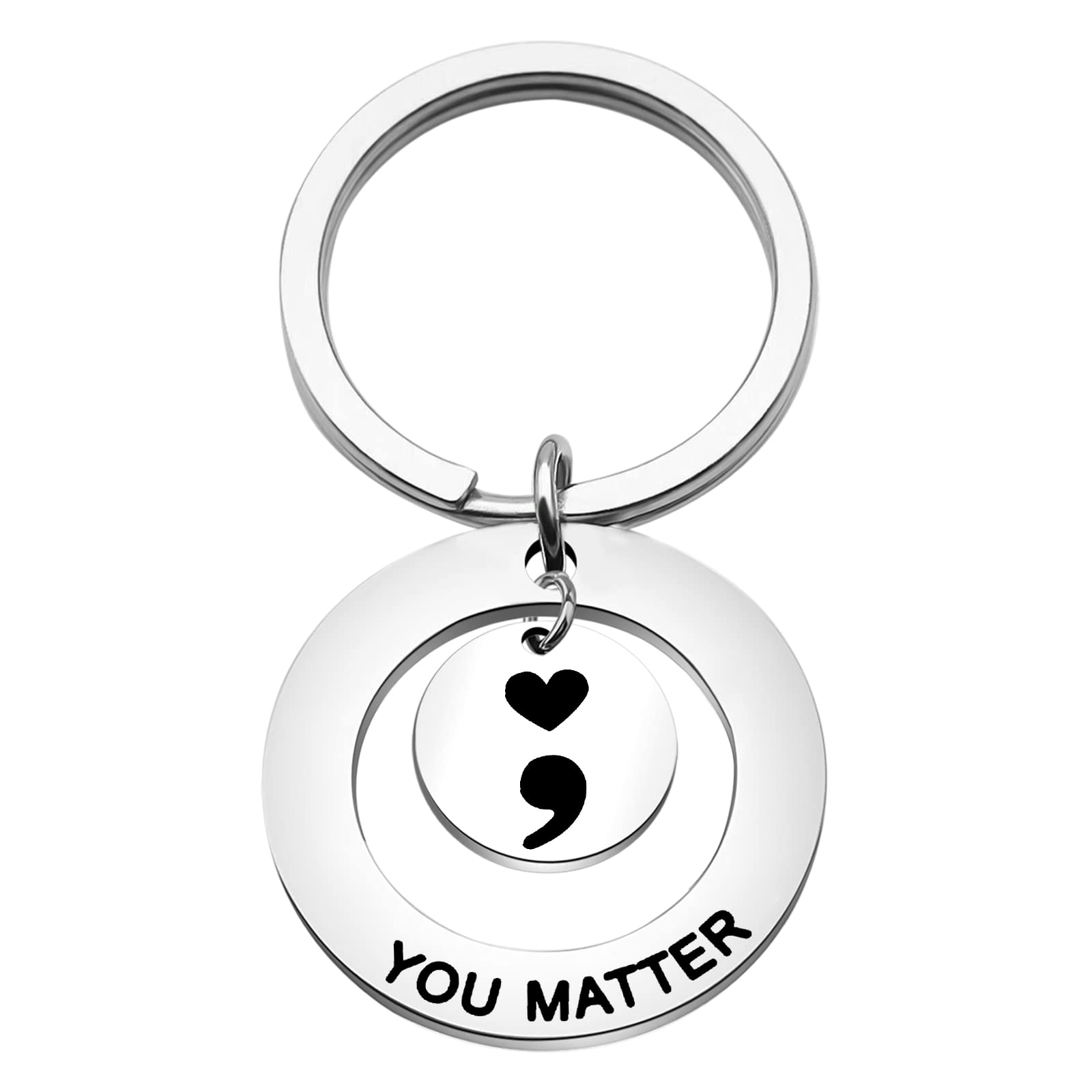 OKEYCH Mental Health Awareness Gift You Matter Keychain Semicolon Quote Jewelry Depression Gift (You Matter Keychain)