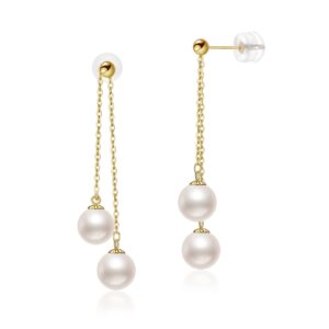 birger jarls 23 white pearl earrings for women,aaaa+ freshwater 6mm-6.5mm pearl adjustable dangle earrings elegant trendy jewelry women girls earrings for wedding prom party(yellow gold)