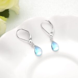 Moonstone Leverback Earrings 925 Sterling Silver Moonstone Earrings for Women Hypoallergenic Moonstone Jewelry Gifts Birthday Gifts