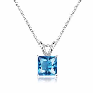 iefil november birthstone necklaces for women - swiss blue topaz necklace s925 sterling silver november birthstone jewelry for women mom daughter november birthday gifts, princess cut birthstone