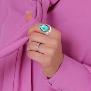 DALEGEM Crescent Moon Turquoise Stone Ring for Women,S925 Sterling Silver Waterdrop Shaped Gemstone Boho Statement Ring Jewelry (Ring_A, 5)