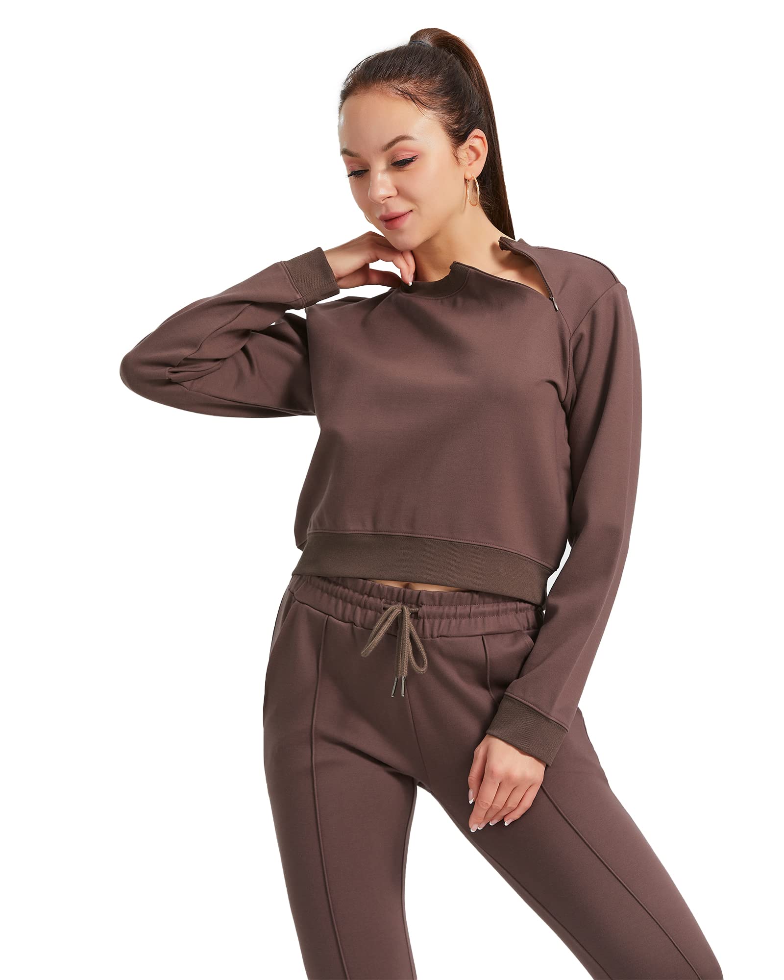 Asoran 2 Piece Tracksuit for Women, Jogging Outfits with Collar Zip, Women’s Long Sleeve Sweatshirts Lounge Pants with Zip