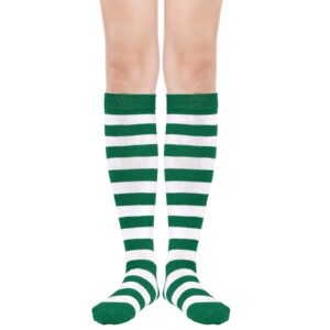 Womens Athletic Socks Knee High Socks Stockings Casual Stripes Tube Socks 1 Pack Green White Stripes