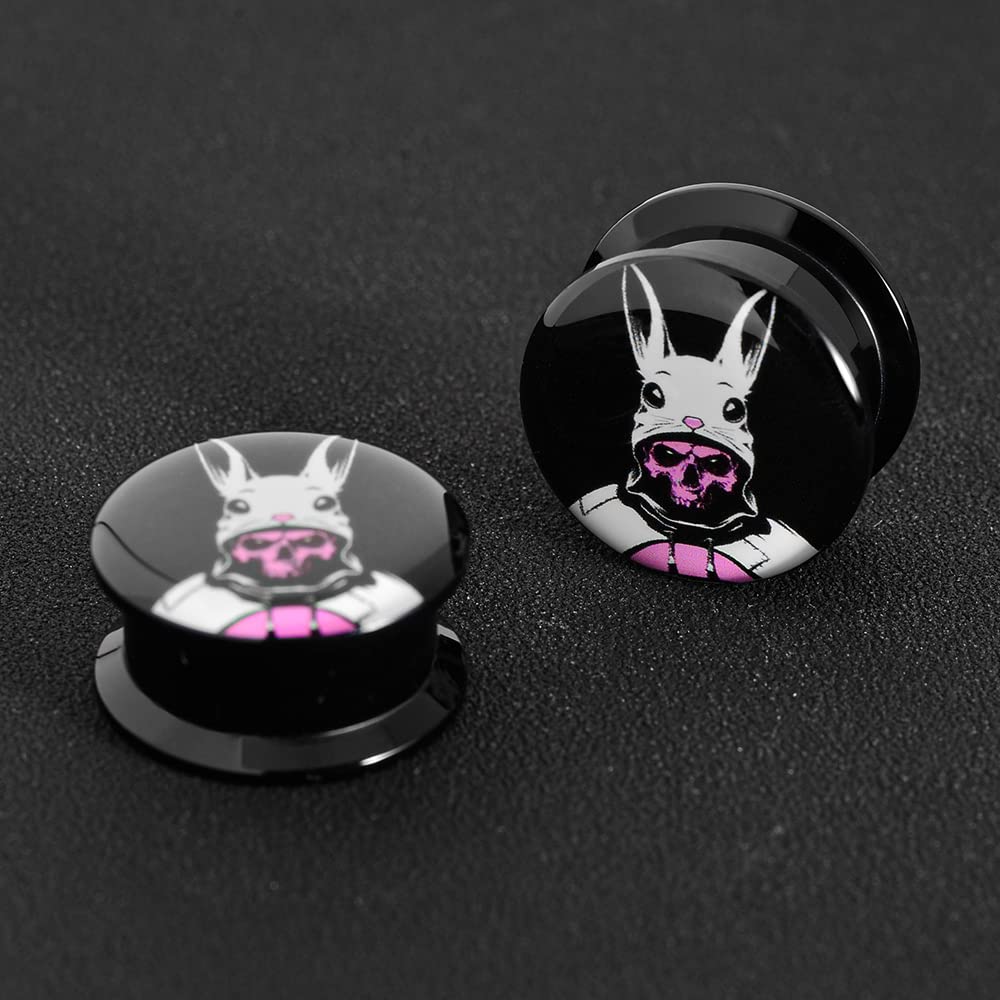 POBAISITER 2 PCS Resin Acrylic Cool Bunny Rabbit Ear Gauges Body Piercing Jewelry Ear Plugs and Tunnels for Women Men