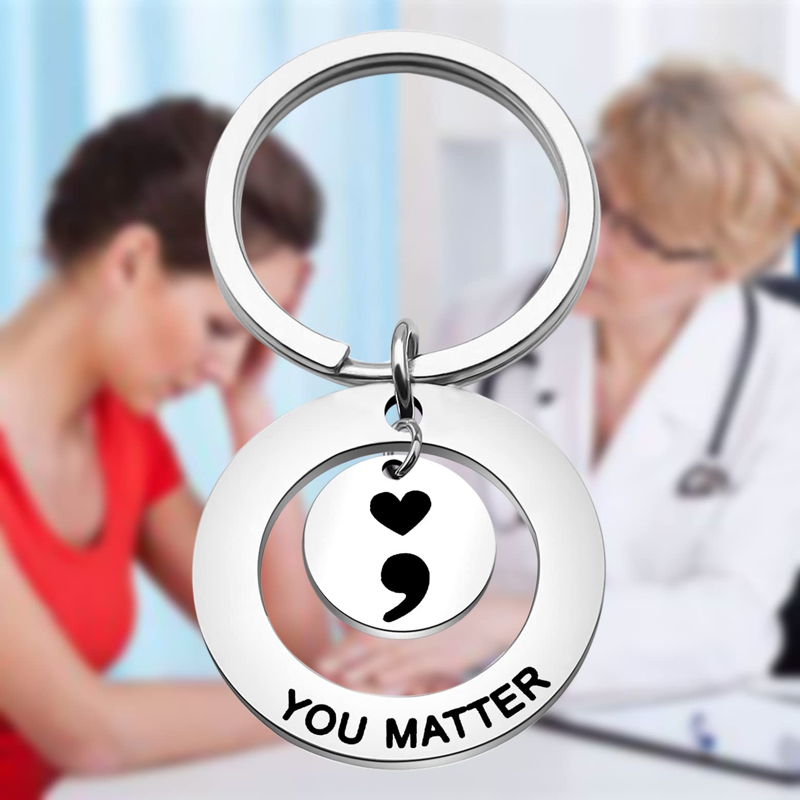 OKEYCH Mental Health Awareness Gift You Matter Keychain Semicolon Quote Jewelry Depression Gift (You Matter Keychain)