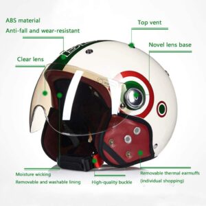 Electric Motorcycle Half Helmet 3/4 Lightweight Adult Vantage Helmet with Visor Men's Women's Summer Cute Scooter Light Moped Helmet, Light Breathable Quick Buckle, DOT Certified -E-S