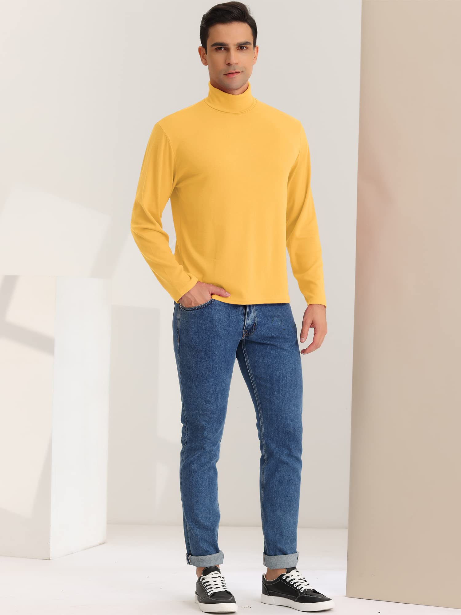 Lars Amadeus Men's Yellow Turtleneck Shirts Slim Fit Lightweight T Shirts Mock Basic Pullovers Medium