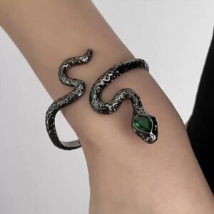 Cualque Snake Cuff Bracelet Vintage Punk Open Arm Cuff Bracelet Gothic Silver Serpent Animal Warp with Green Eyes Snake Jewelry for Women