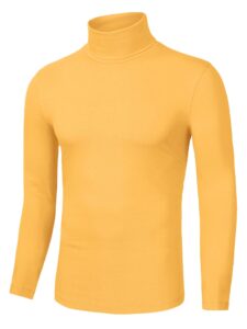 lars amadeus men's yellow turtleneck shirts slim fit lightweight t shirts mock basic pullovers medium