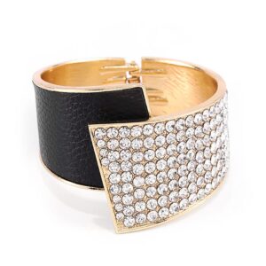 elabest stylish rhinestone bracelet black cuff bracelets stretch bracelets sparkly hand chain wedding parties jewelry accessories for women (black)