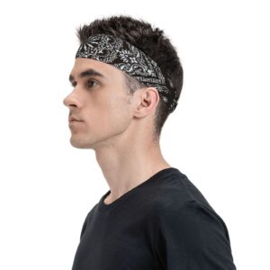 men women headbands moisture wicking non slip sports sweatband for yoga, bike, cycling, basketball, elastic sweatband traditional floral paisley bandanna pattern wristband