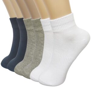 NicelyWe 6 Pairs Ankle Quarter Walking Running Athletic Solid Color Cotton Socks Simple Fashion Student Short Sock for Men Women Youth, Multicolor, M