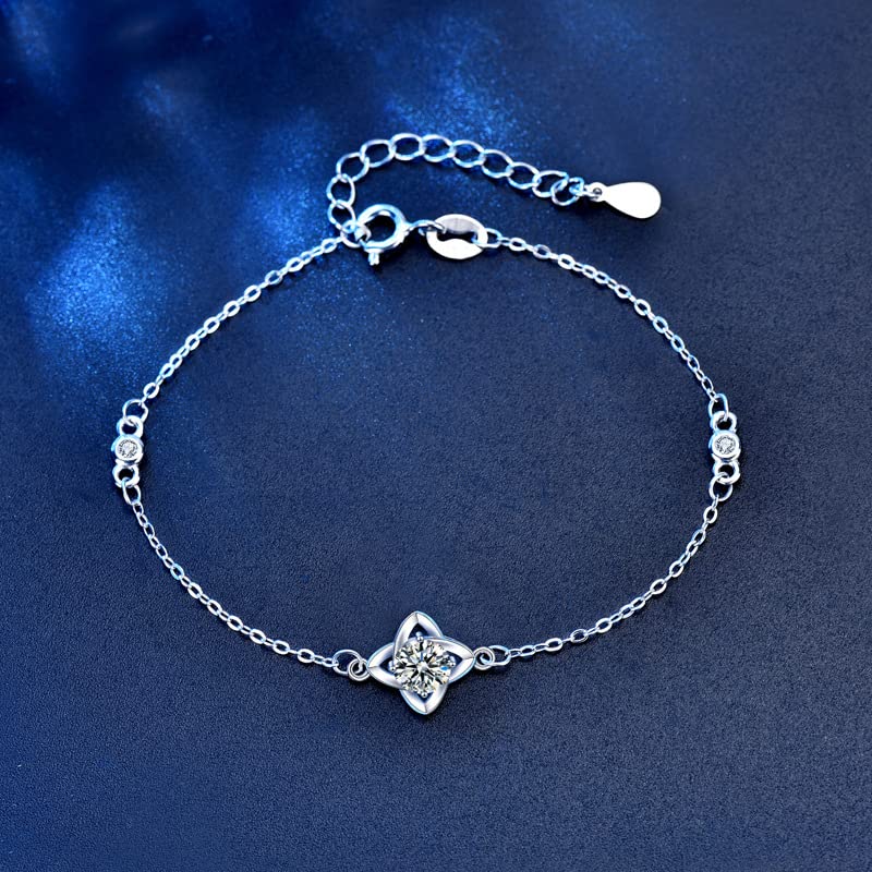 StarGems® 0.5ct Moissanite 925 Silver Platinum Plated Zirconia Adjustable Clover Bracelet B4695