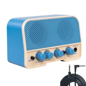 mini electric guitar amp combo include 10-ft guitar cable portable 5w small electric guitar amplifier rechargeable with with bluetooth clean & overdrive channels headphone jack practice amp(blue)