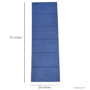 Numu Foldable Yoga Mat with Yoga Carrying Strap - Nonslip, Lightweight, and Portable 1/4” Inch Thick Workout Exercise Mat - Perfect for Easy Storage and Travel (Blue)