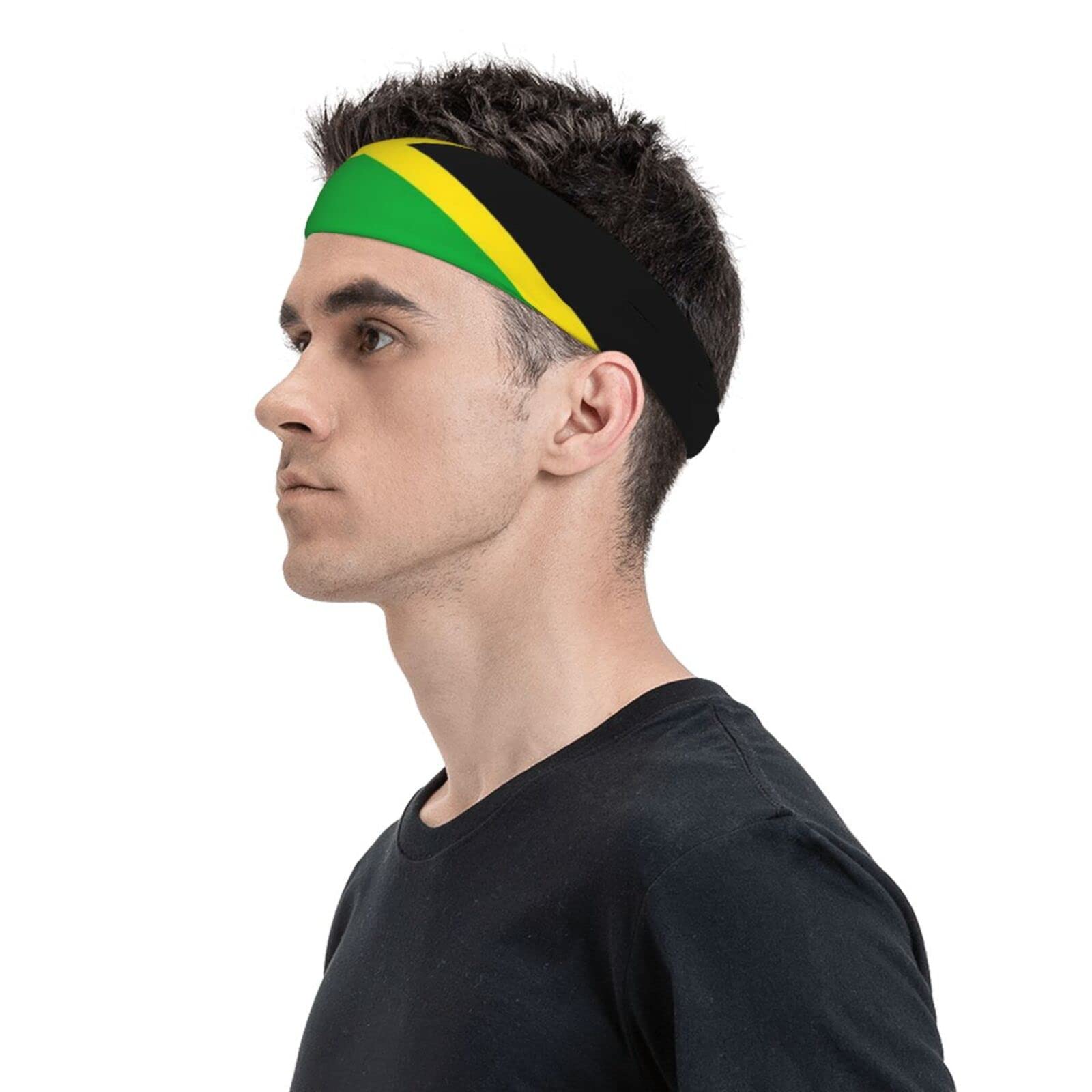 Men and Women Headbands Jamaican Flag Black Sweatbands Exercise Elastic Sweat Workout Headbands for Running, Cross Training, Yoga, Bike